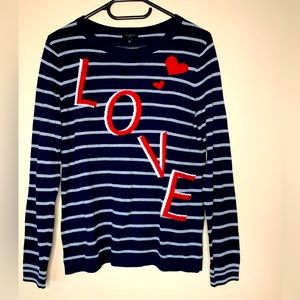 Talbot,sweater, navy, white stripes, love letters, size S, cotton blend.